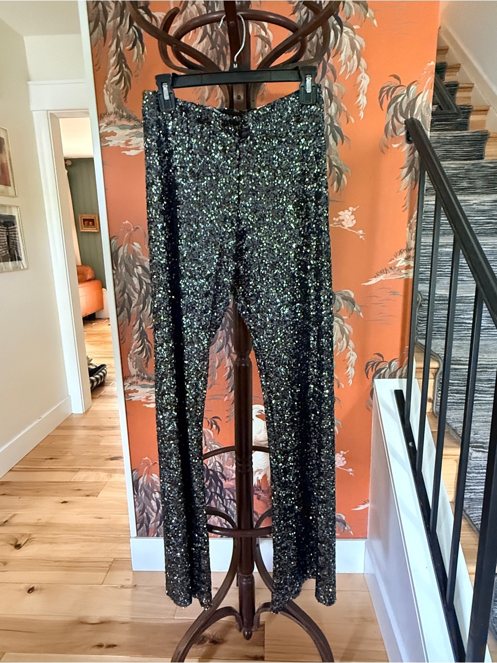 Zara Black Sequin Boot Cut Pants